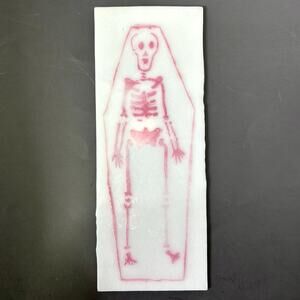 Pink Skeleton White Glass Panel Coffin Skull 10x4 Stained Glass Art Lamp Craft